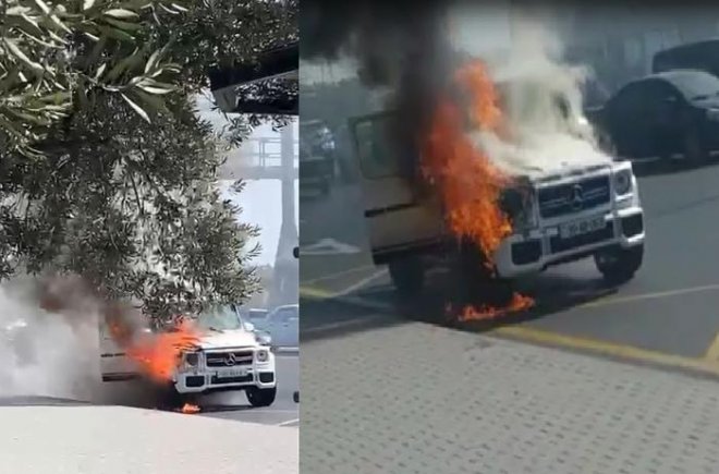 Bakıda aeroport yolunda avtomobil yanıb.