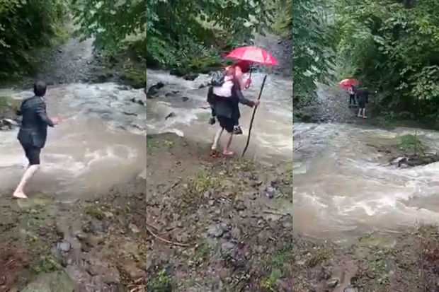 Azərbaycanda ata övladını məktəbə belində aparır - YENİLƏNİB + VİDEO