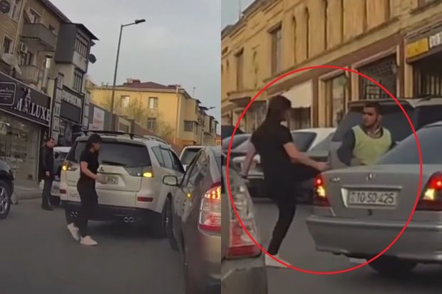 Azərbaycanda “parkovşik”i döyən qadın sürücü saxlanıldı - YENİLƏNİB + VİDEO