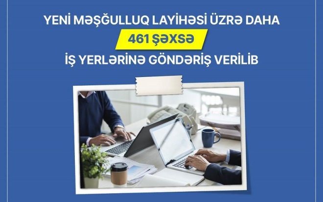 Yeni məşğulluq layihəsi üzrə daha 461 şəxsə iş yerlərinə göndəriş verilib