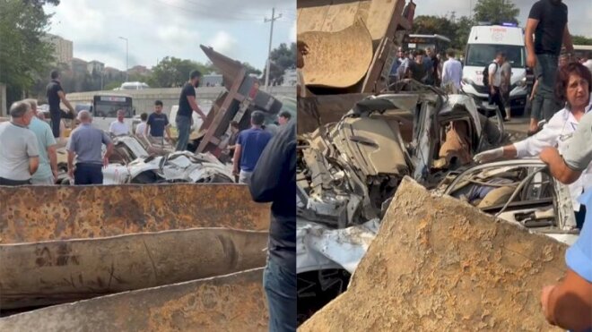 Bakıda yük maşını körpüdən avtomobillərin üzərinə aşdı -