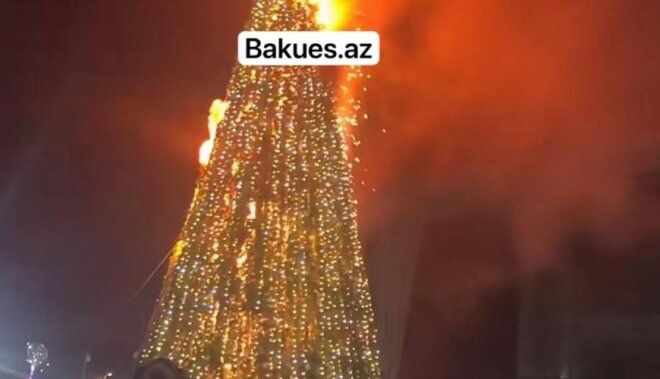 Şəmkirdə şəhər meydanında yolka yandı -